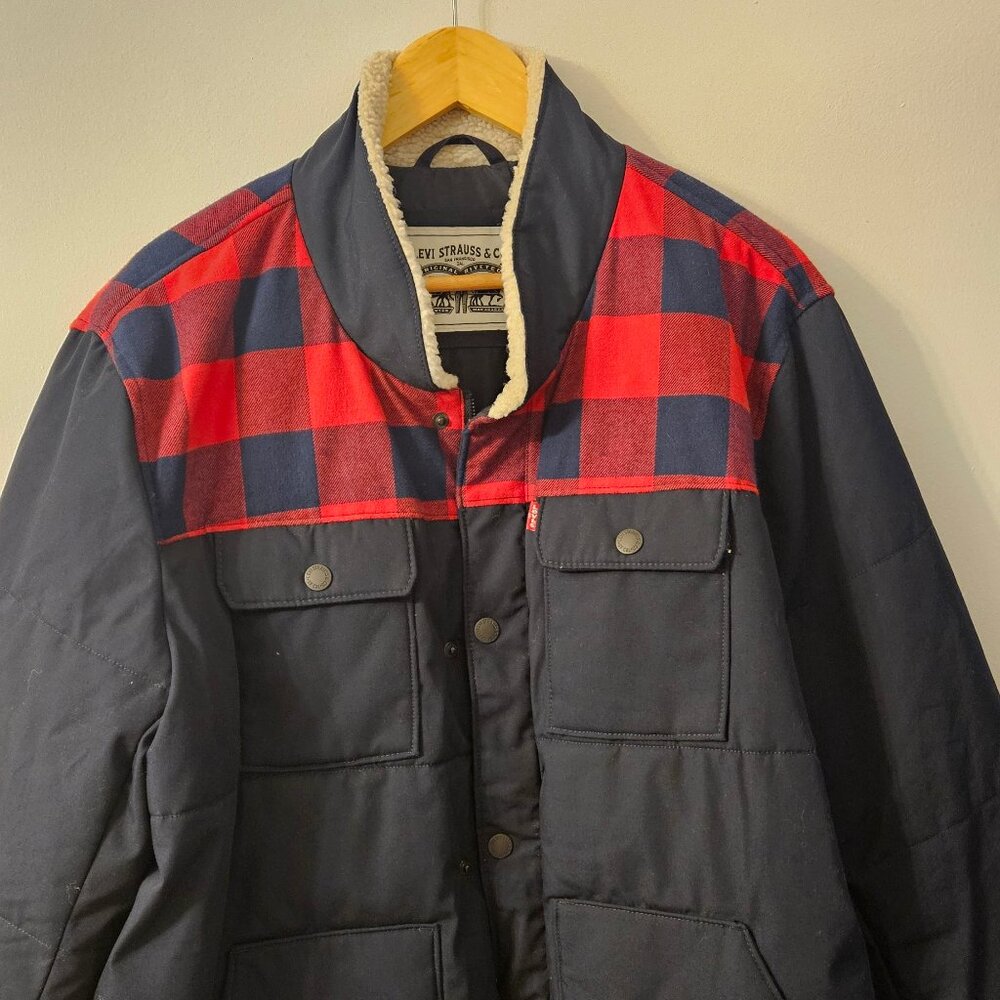Levis Mens Faux Shearling Lined Woodsman Jacket Size XL Quilted Ribbed